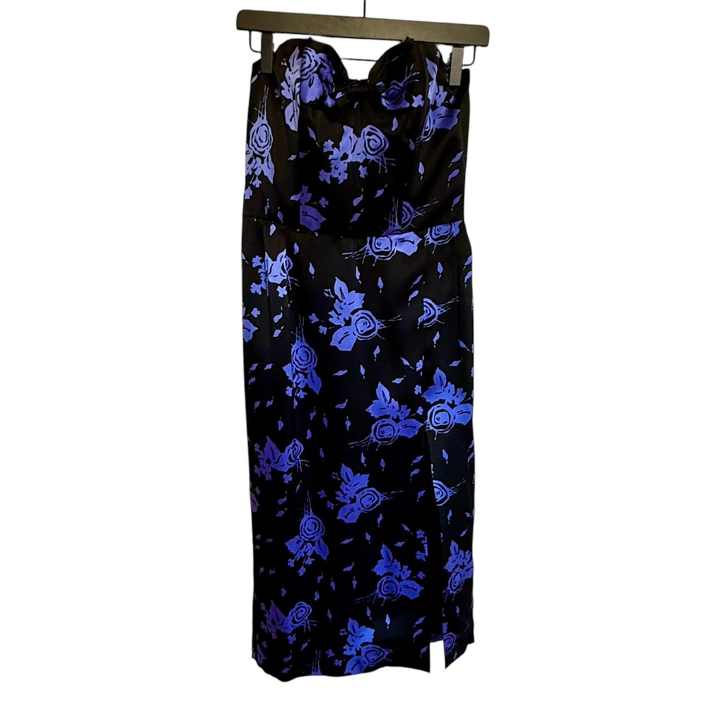 Vintage Custom Mira Designer Courtier Dress Black, Blue-Lilac Floral, Wrap Small